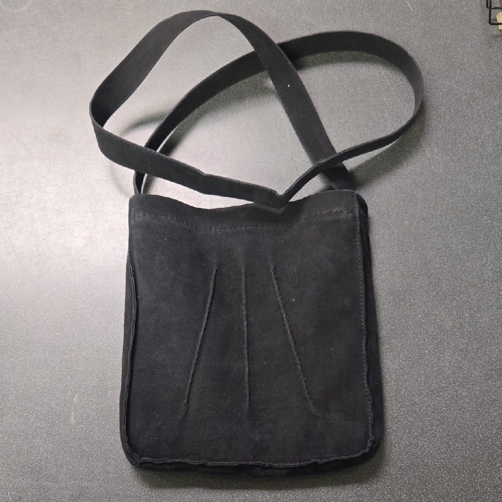 Black Suede Leather Crossbody Bag with Modern Design